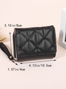 心形图案小钱包缝线细节带拉链日常 PU 皮革便携式身份证信用卡简约时尚现代商务周年纪念情人节生日礼物礼物情侣女士女孩女士 - 黑色 - 查看 4