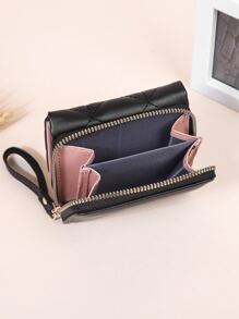 心形图案小钱包缝线细节带拉链日常 PU 皮革便携式身份证信用卡简约时尚现代商务周年纪念情人节生日礼物礼物情侣女士女孩女士 - 黑色 - 查看 6