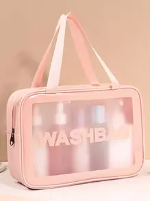 3入組字母圖案化妝包套裝PVC化妝包洗漱包化妝袋收納袋女性學生用品學校用品大學寢室必需品學生旅行必備防水沙灘袋沙灘用品沙灘毛巾整理袋沙灘配件假日包假日必備夏季假期浴室浴室用品唇彩唇油整理袋節日返校必備宿舍必備 - 粉色 - 查看 2