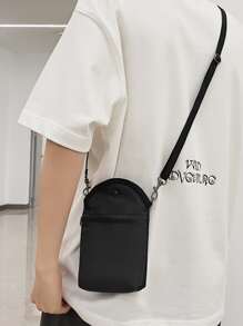 Mini Crossbody Bag Polyester Black Zip Front - Black - View 1