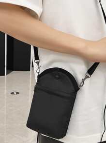 Mini Crossbody Bag Polyester Black Zip Front - Black - View 2