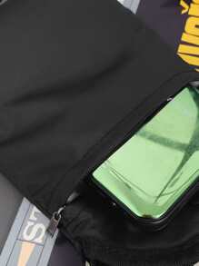 Mini Crossbody Bag Polyester Black Zip Front - Black - View 6