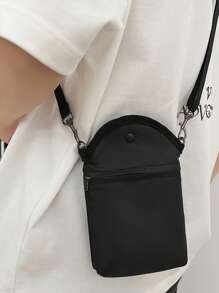 Mini Crossbody Bag Polyester Black Zip Front - Black - View 8