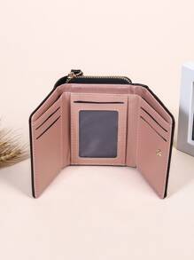 心形图案小钱包缝线细节带拉链日常 PU 皮革便携式身份证信用卡简约时尚现代商务周年纪念情人节生日礼物礼物情侣女士女孩女士 - 黑色 - 查看 8