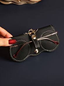 Bolsa de anteojos de PU sólido Litchi en relieve Cubierta de anteojos Estuches de vidrio de PU Estuche de almacenamiento de gafas de sol Accesorio de anteojos minimalista para viajes Útiles escolares Cosas escolares para la escuela para estudiantes - Marrón - Ver 1