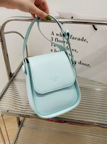 Mini Square Bag Letter Detail PU Flap - Green - View 7