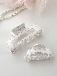OUSEON 2pcs Ditsy Floral Pattern Hair Claw Cute Tiaras Valentine's Day Valentines Claw Clips Hair Clips Hair Jaw Clip Hair Clamps Hair Clutch Hair Catcher Clip - White - View 1