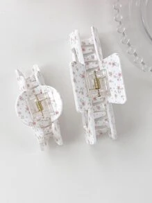OUSEON 2pcs Ditsy Floral Pattern Hair Claw Cute Tiaras Valentine's Day Valentines Claw Clips Hair Clips Hair Jaw Clip Hair Clamps Hair Clutch Hair Catcher Clip - White - View 3