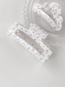 OUSEON 2pcs Ditsy Floral Pattern Hair Claw Cute Tiaras Valentine's Day Valentines Claw Clips Hair Clips Hair Jaw Clip Hair Clamps Hair Clutch Hair Catcher Clip - White - View 4