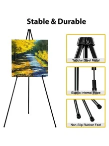 1pc Metal Art Easel Stand With 9 Segments, 169cm In Height And 120cm In Width, Convenient Style For Students And Artists, Portable & Foldable With Tripod Design - Black - View 3