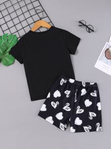 Chicas Conjunto de pijama con estampado de corazón - Negro - Ver 2