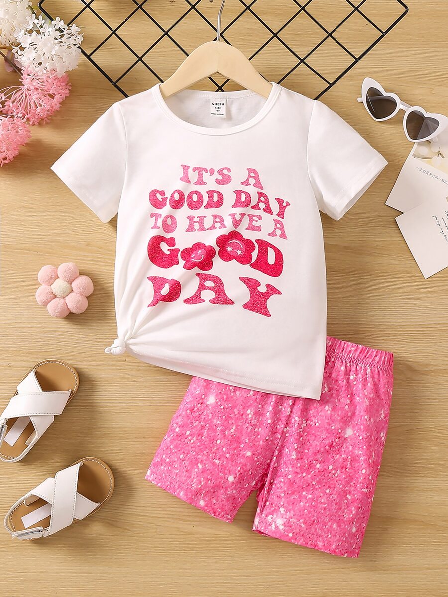 SHEIN Cô Gái Trẻ Slogan Giải trí Thoải mái Đơn giản Vòng cổ Tay thường 2 cái/bộ Cho mùa hè - Nhiều màu - Xem 1