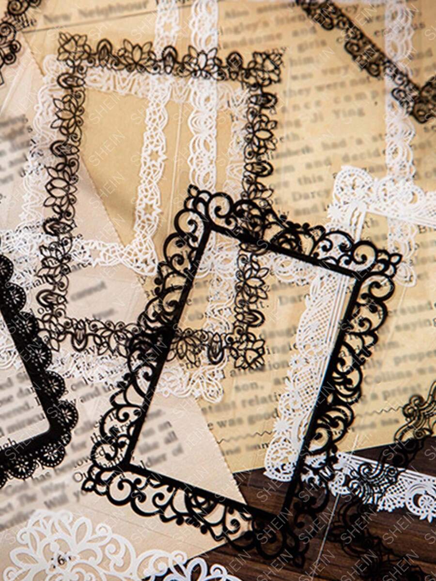 havea good day 30入組蕾絲圖案什錦貼紙DIY工藝創意多用途貼紙手冊拼貼卡片裝飾 - 黑與白 - 查看 1