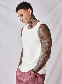 SHEIN Men Solid Tank Top & Shorts PJ Set - Multicolor - View 4