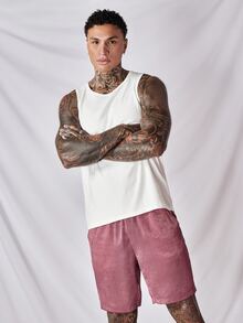 SHEIN Men Solid Tank Top & Shorts PJ Set - Multicolor - View 5