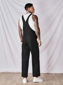 GENTILAND Men Solid Suspender Jumpsuit Without Tank Top - Black - View 2