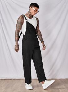 GENTILAND Men Solid Suspender Jumpsuit Without Tank Top - Black - View 5