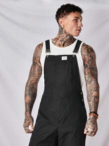GENTILAND Men Solid Suspender Jumpsuit Without Tank Top - Black - View 6