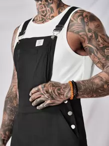GENTILAND Men Solid Suspender Jumpsuit Without Tank Top - Black - View 7