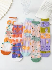 Mujer 2 pares con patrón floral al azar de moda para diariamente - Multicolor - Ver 1