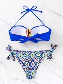 SHEIN Swim Summer Beach Geo Print Halter Tie Side Bikini Set - Multicolor - View 4
