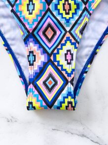 SHEIN Swim Summer Beach Geo Print Halter Tie Side Bikini Set - Multicolor - View 5