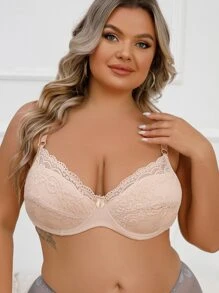Plus Floral Lace Underwire Bra - Apricot - View 1