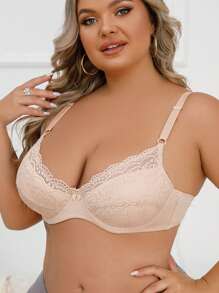 Plus Floral Lace Underwire Bra - Apricot - View 3