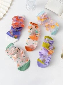 Mujer 2 pares con patrón floral al azar de moda para diariamente - Multicolor - Ver 2