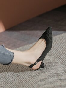 女士極簡尖頭高跟露跟優雅黑色高跟鞋 - 黑色 - 查看 3