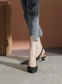 女士極簡尖頭高跟露跟優雅黑色高跟鞋 - 黑色 - 查看 4