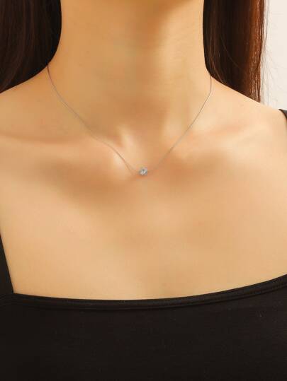 1pc Minimalist Style Women's Single- Cubic Zirconia Lock Pendant Clavicle Chain, Suitable For Daily Wear