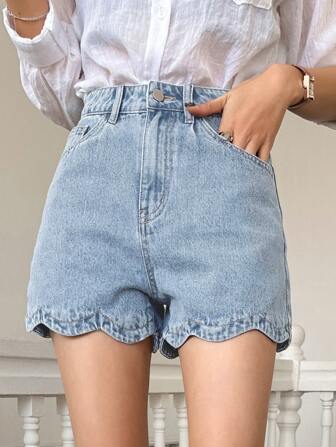 FRIFUL Denim shorts Met Schuin Zakken En Met schelpen Zoom