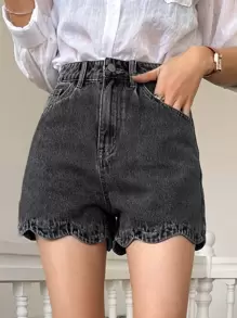 DAZY Cao eo Cắt vỏ sò Quần short Denim - Màu xám đen - Xem 1