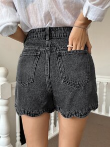 DAZY Cao eo Cắt vỏ sò Quần short Denim - Màu xám đen - Xem 2