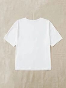 SHEIN Essnce Plus Letter Graphic Drop Shoulder Tee - White - View 2