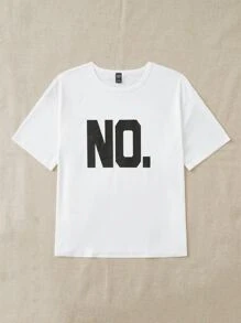 SHEIN Essnce Plus Letter Graphic Drop Shoulder Tee - White - View 3