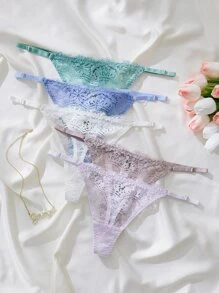 Women's Romantic Multicolor Lace Thong Panties Medium Stretch Underwear Set - Multicolor - View 1