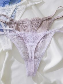 Women's Romantic Multicolor Lace Thong Panties Medium Stretch Underwear Set - Multicolor - View 3