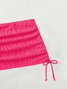 Ring Linked Cut Out One Piece Swimsuit With Beach Dress - Hot Pink - View 3