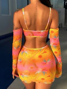 SHEIN Swim Floral Print Cold Shoulder Cover Up Dress Summer - Multicolor - View 2