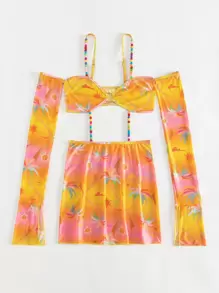 SHEIN Swim Floral Print Cold Shoulder Cover Up Dress Summer - Multicolor - View 3