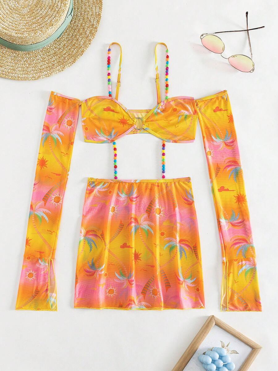 SHEIN Swim فستان من النوع كشف الكتف المطبوع بالأزهار مناسب للصيف - متعدد الألوان - مشاهدة 1