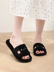 女式卡通刺繡家居拖鞋學院風織物臥室拖鞋