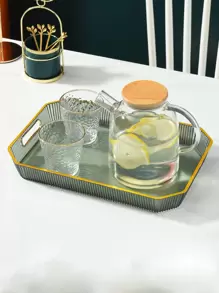 1pc PET Tray, Modern Two Tone Geometric Food Tray For Table - Multicolor - View 1