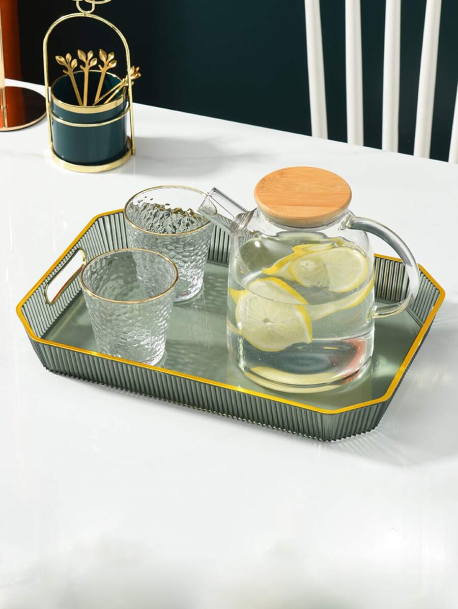 1pc PET Tray, Modern Two Tone Geometric Food Tray For Table - Multicolor - View 1
