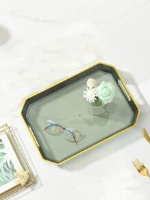 1pc PET Tray, Modern Two Tone Geometric Food Tray For Table - Multicolor - View 3