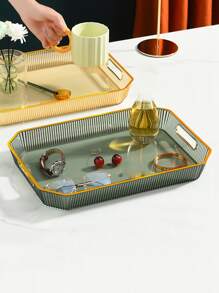 1pc PET Tray, Modern Two Tone Geometric Food Tray For Table - Multicolor - View 5