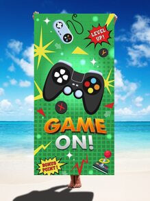 1入組遊戲手柄圖案沙灘巾現代超細纖維戶外沙灘巾 - 彩色 - 查看 3