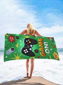 1入組遊戲手柄圖案沙灘巾現代超細纖維戶外沙灘巾 - 彩色 - 查看 4